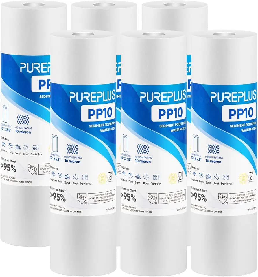PUREPLUS 10 Micron 10"x2.5" Whole House Sediment Water Filter PP10 6 Pack