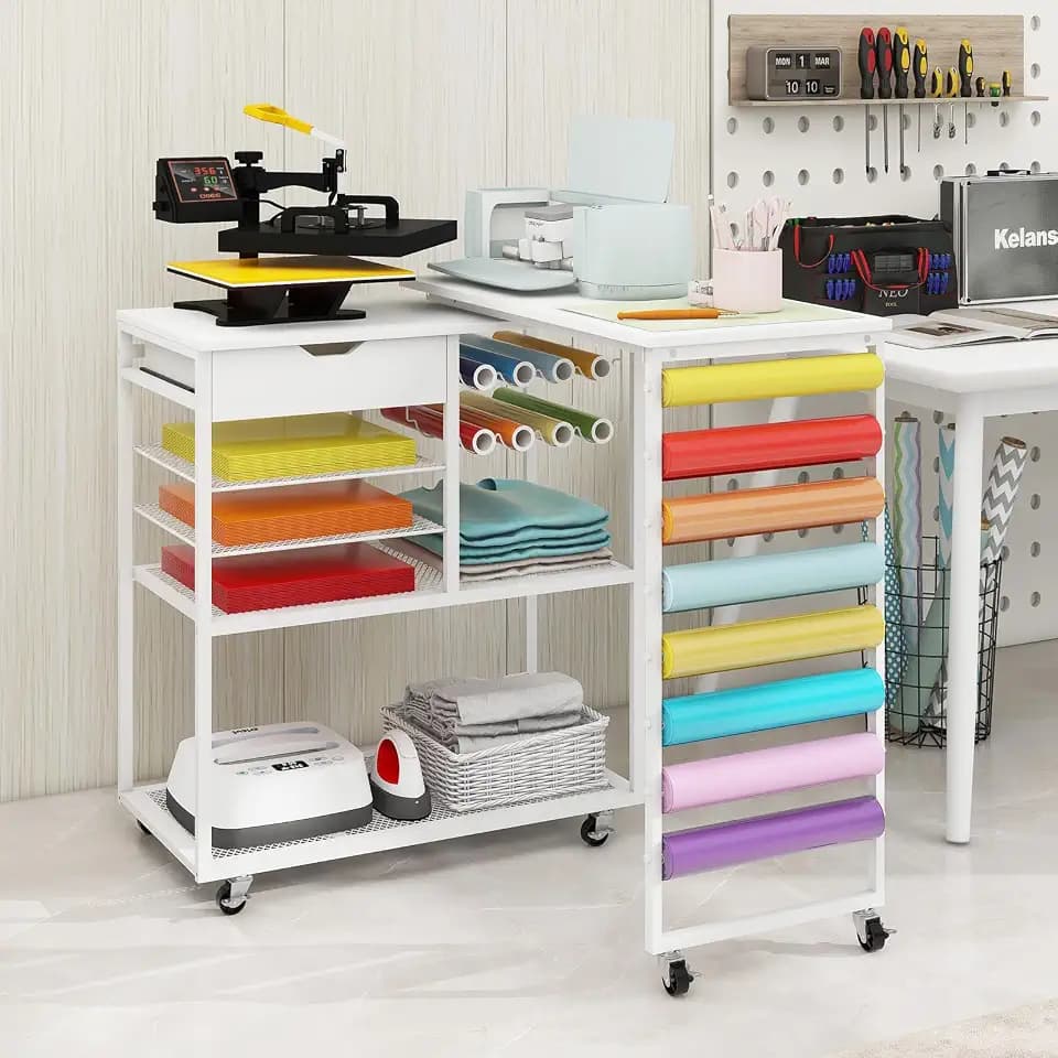 PUNCIA Craft Cart with 360° Rotating Table Compatible with Cricut Machine