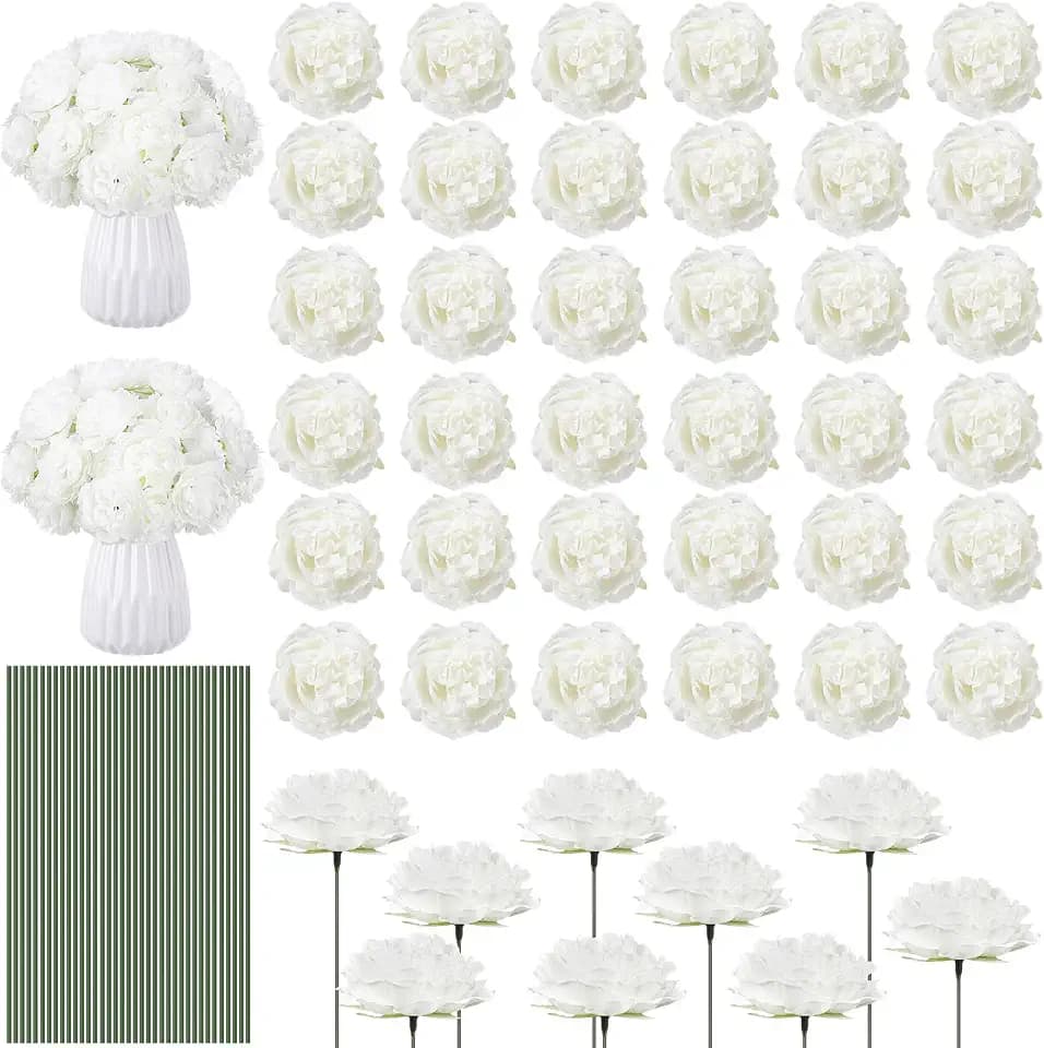 Thiccywoov 200 Pcs Silk Rose Heads Artificial Fake Flowers, White