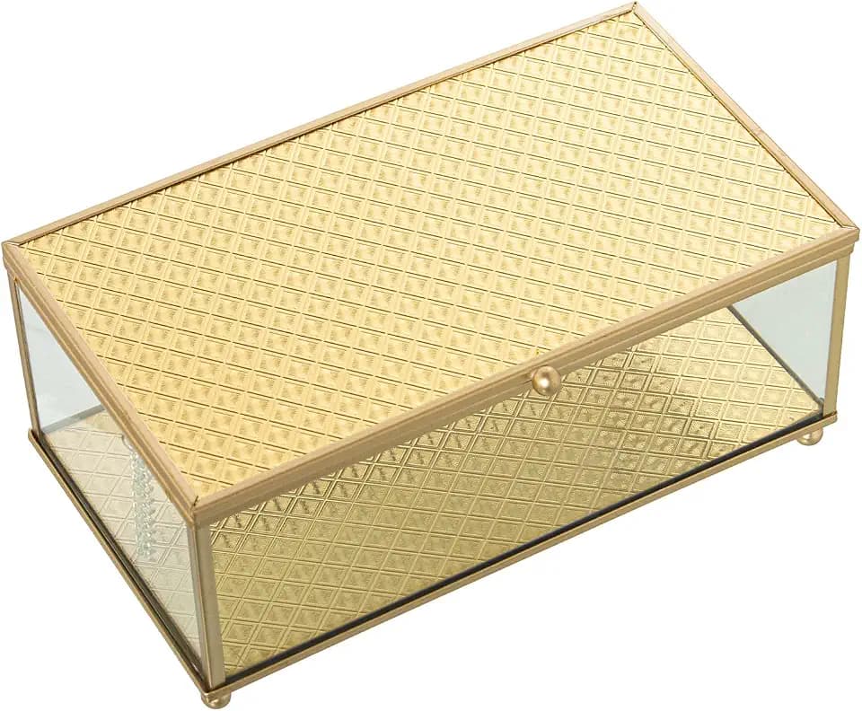 JOYERO CRISTAL/METAL DORADO 21X13X9CM
