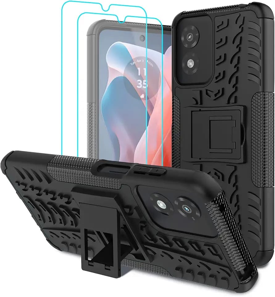 for Moto G Play 2024 Case with 2 Pack Screen Protector, Black