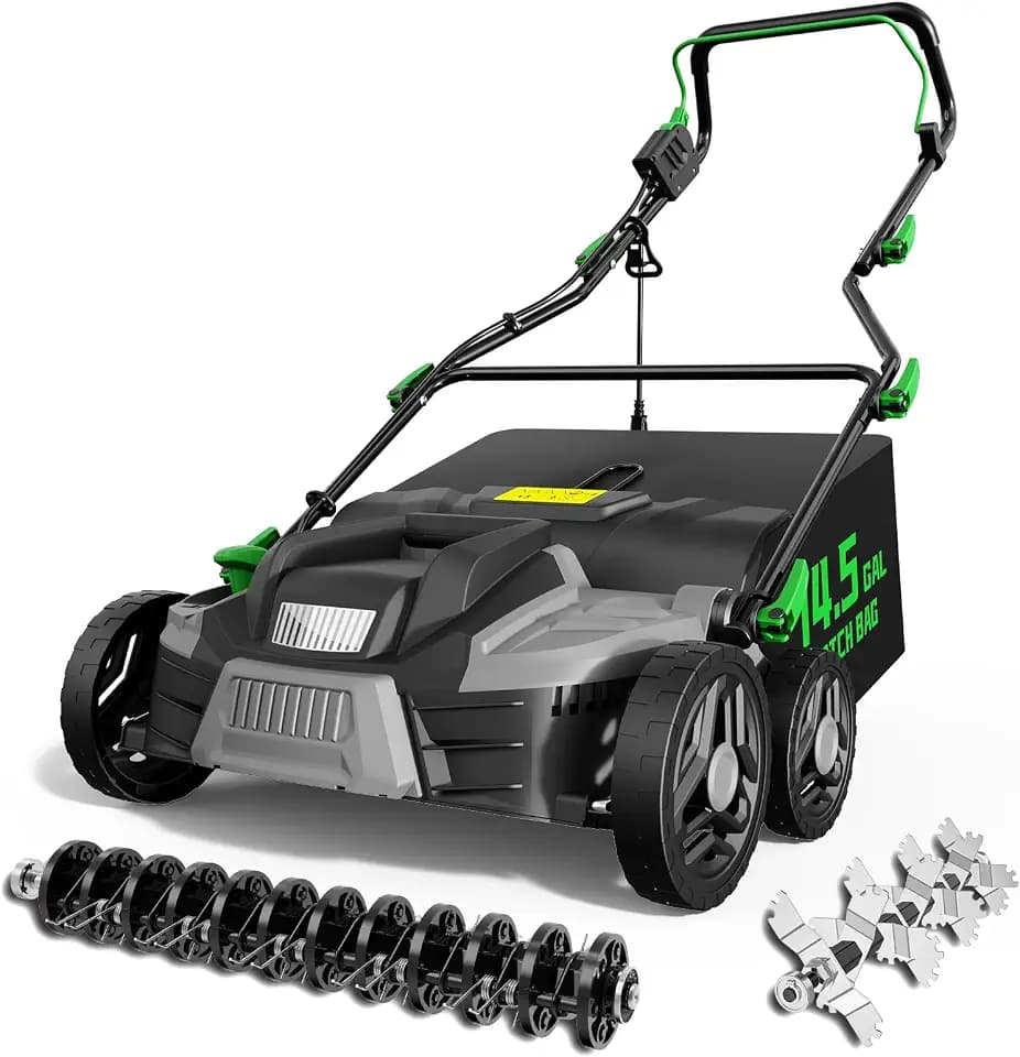 TIECTOWN 2026 Upgrade 16-Inch 15.5A Electric Dethatcher & Scarifier, Green