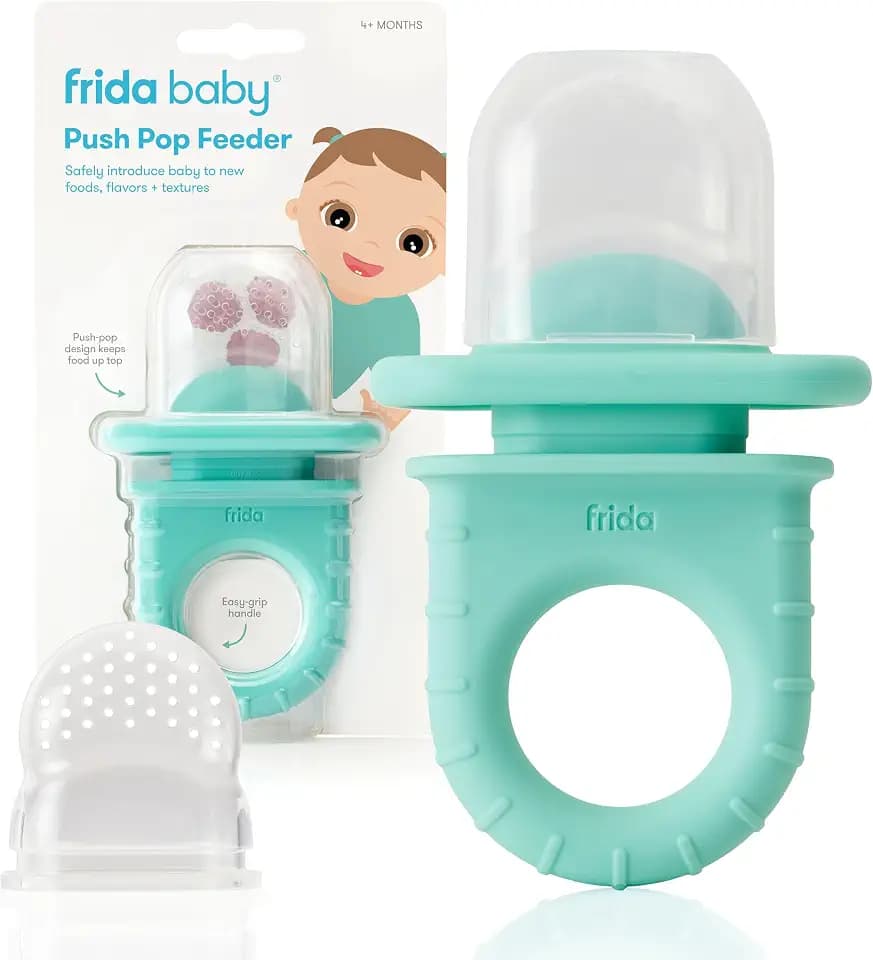 Frida Baby Push Pop Feeder, Baby Fruit Food Feeder, Easy to Fill, Teal, 1ct