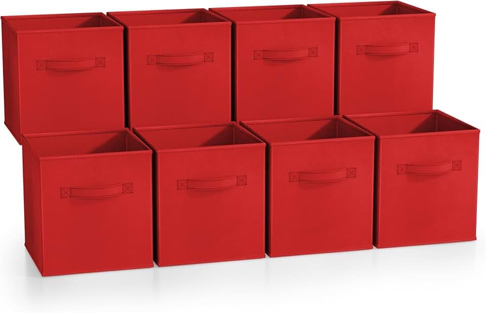 Sorbus Fabric Storage Cubes, 8 Pack, with Handles (11 Inch, Red)