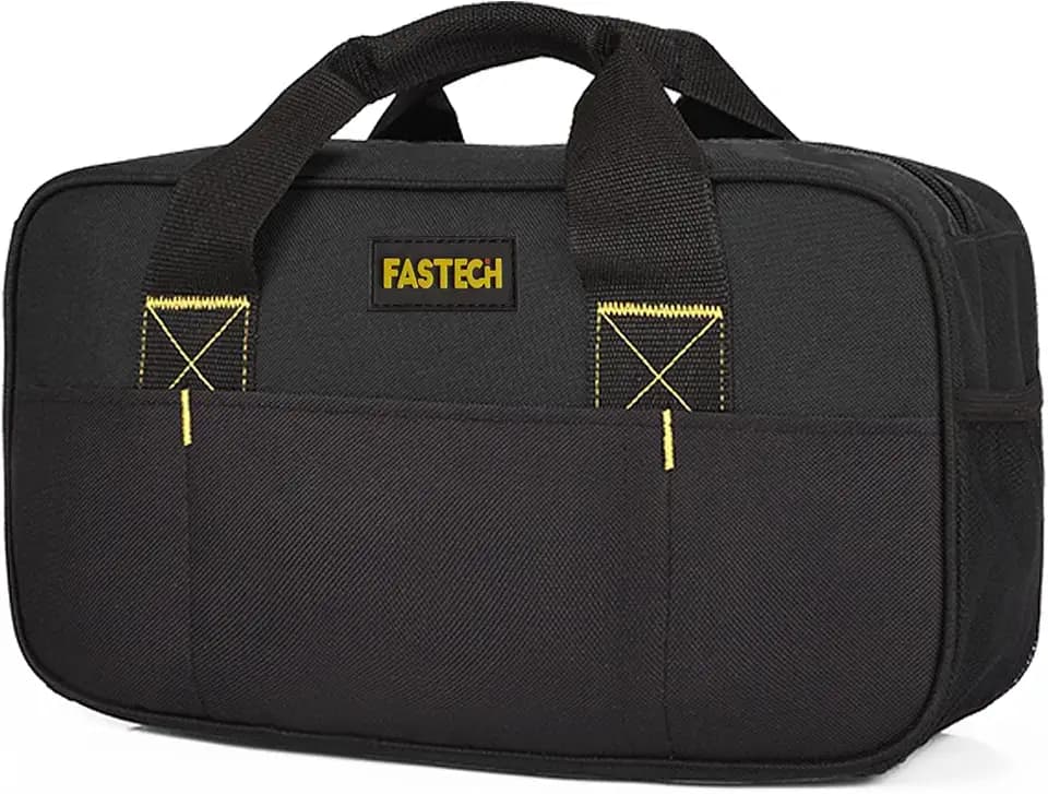 FASTECH Heavy Duty Tool Bag 14-Inch, Wide Mouth Tool Tote Bag, Waterproof Tool Organizer Bag, Electricians Repairman Tools Tote Bag (Black)