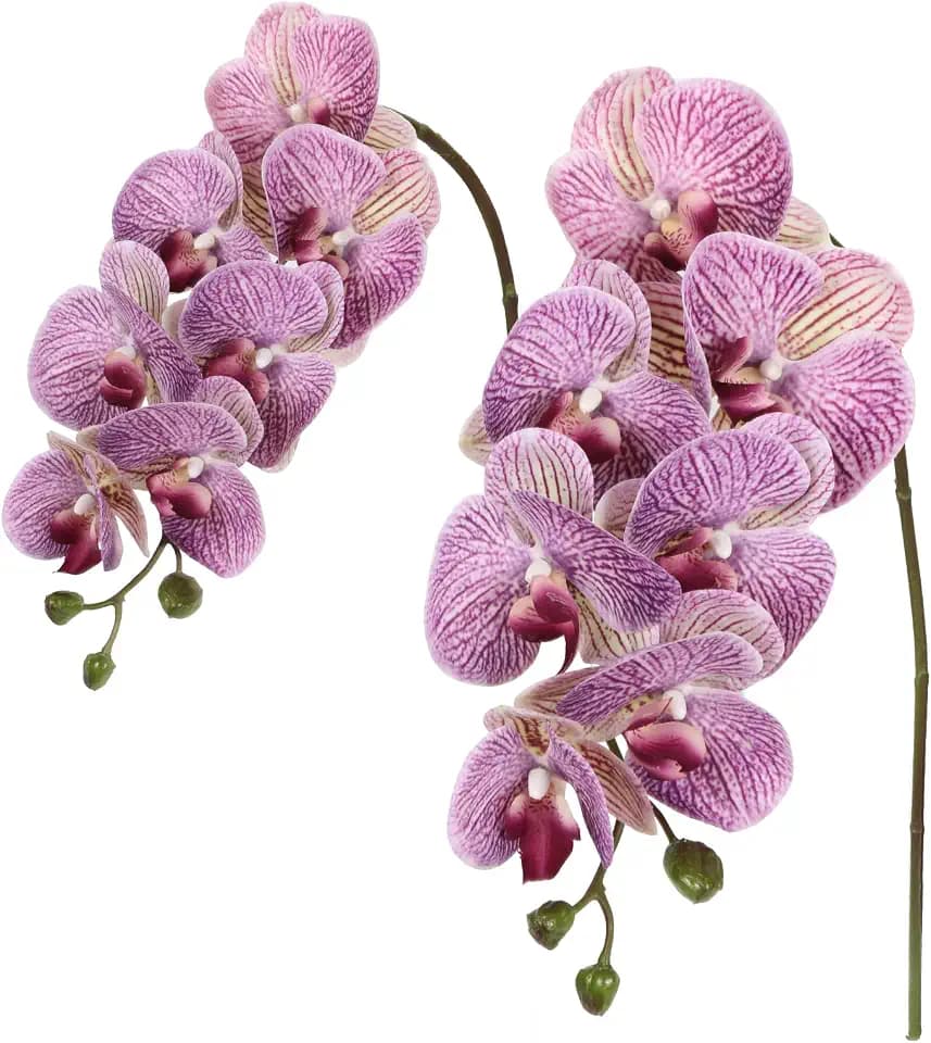 IPOPU Purple Fake Orchid 34.3" Real Touch Faux Orchids Latex Artificial Flowers Phalaenopsis Branches for Home Party Wedding Bridal Shower Decoration, 2pcs