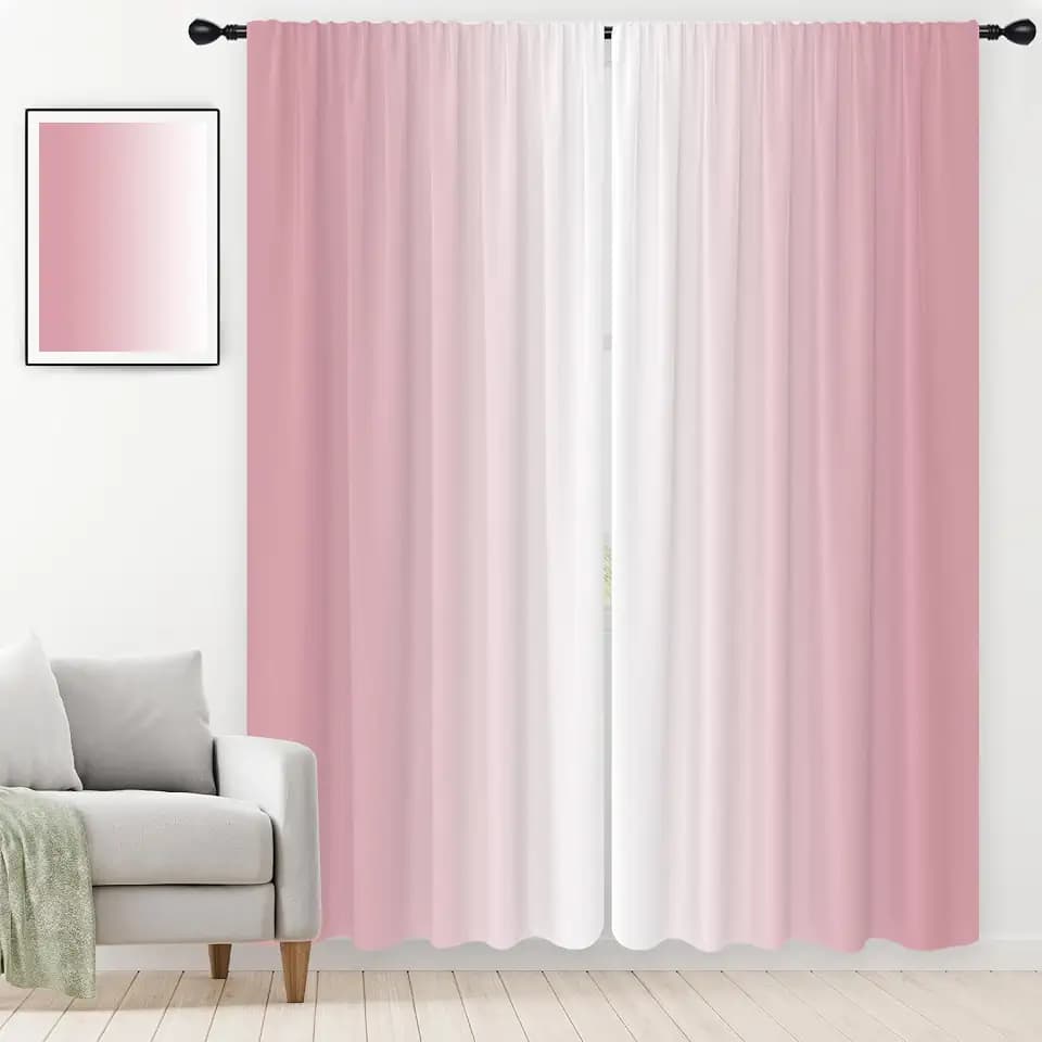 Long Wide Pink Curtains, Ombre, 2 Panels, 52" W x 84" L, Rod Pocket