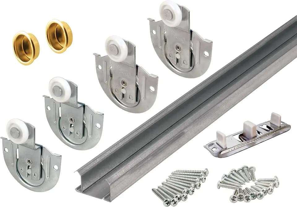 Prime-Line 163589 By-Pass Wardrobe Track Kit, 48 In. Opening, Dial-Adjusting Rollers, Steel, 7/8 In., Plastic Wheels (Single Pack)