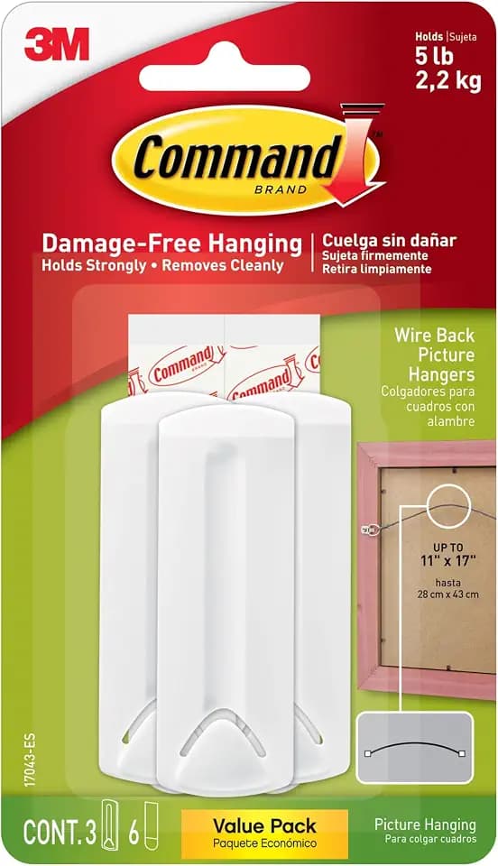 Command 5 lb Wire Back Hangers, 3 Hangers, 6 Strips