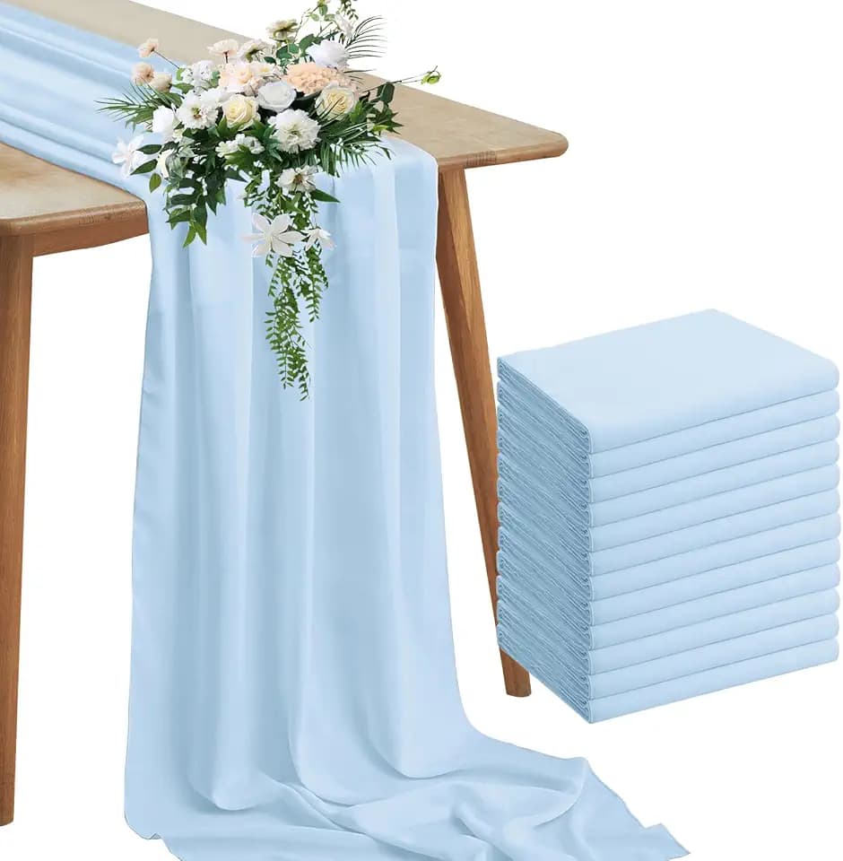 Horbaunal 12 Pack Baby Blue Chiffon Table Runners 10FT, 29x120 Inches