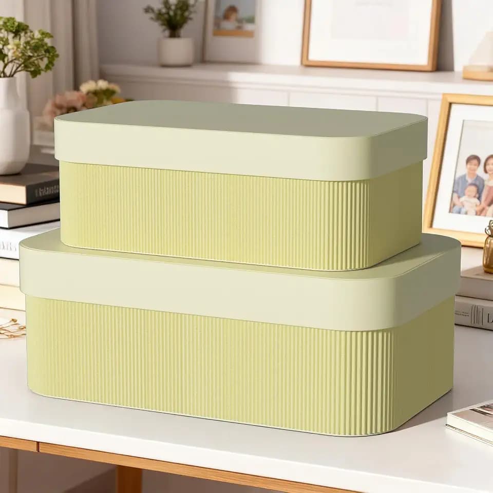 Decorative Storage Boxes Cardboard Organizer Set of 2 for Home Decor Beige