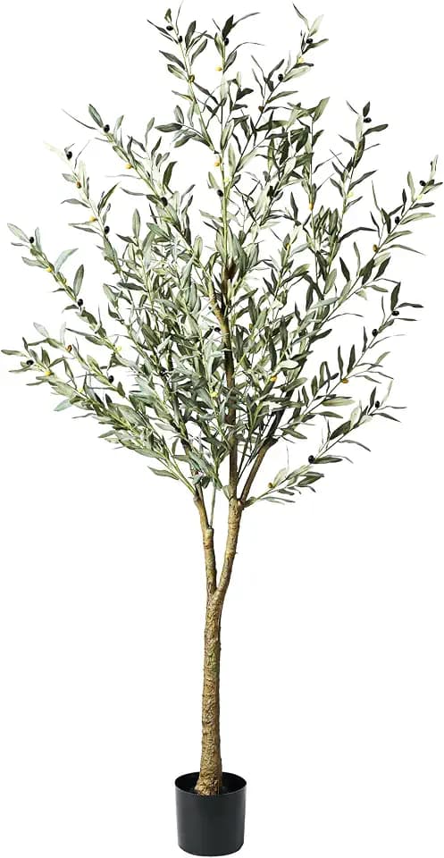 Faux Olive Tree 7 feet, Large Olive Trees Artificial Plants Indoor with Realistic Leaves and Lifelike Fruits. Fake Plants for Office House Home Décor Living Room Housewarming Birthday Gifts