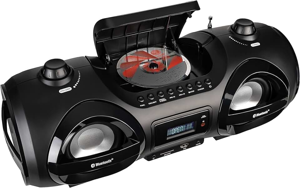 Reflexion CDR900BT, Tragbare HiFi-Stereo Boombox, CD-Player, (2x100 Watt) UKW-Radio, Bluetooth, LCD-Digitalanzeige und Equalizer-Funktion, Mehrfarbiges Discolicht,Schwarz