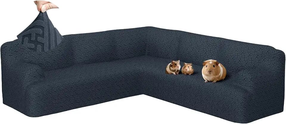 Sectional Couch Covers L Shape Sofa Cover 1-Piece Stretch Corner Couch Covers Non Slip Washable Sofa Slipcovers Soft Fleece Furniture Protector for Dogs Pet (Small, Navy Blue)