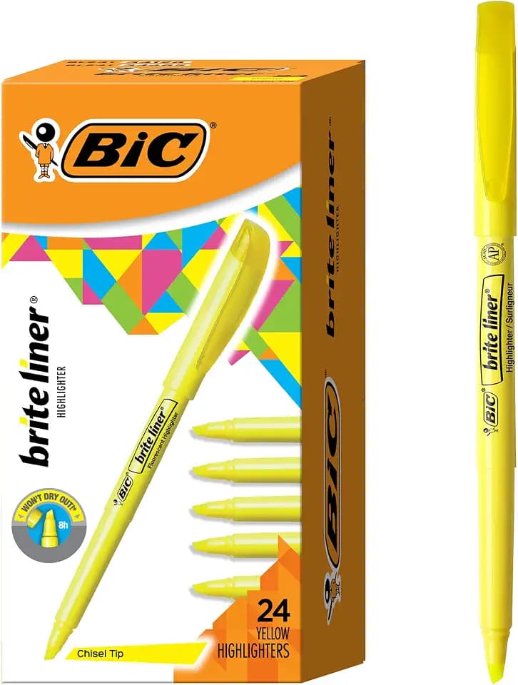 BIC Brite Liner Highlighters, Chisel Tip, 24-Count Pack of Yellow