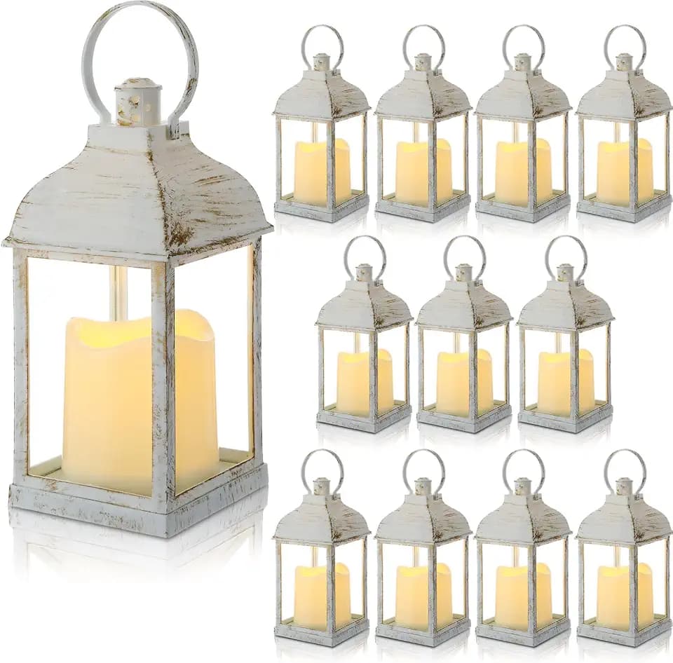 12 Pack 10 Inch White Decorative Candle Lantern Bulk LED Flameless