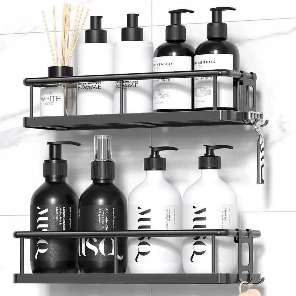 YASONIC Shower Caddy Adhesive, Rustproof Shower Organizer, Large Capacity Shower Shelves for Inside Shower, No Drilling Bathroom Organizers and Storage for Home Decor (2 Pack Black)