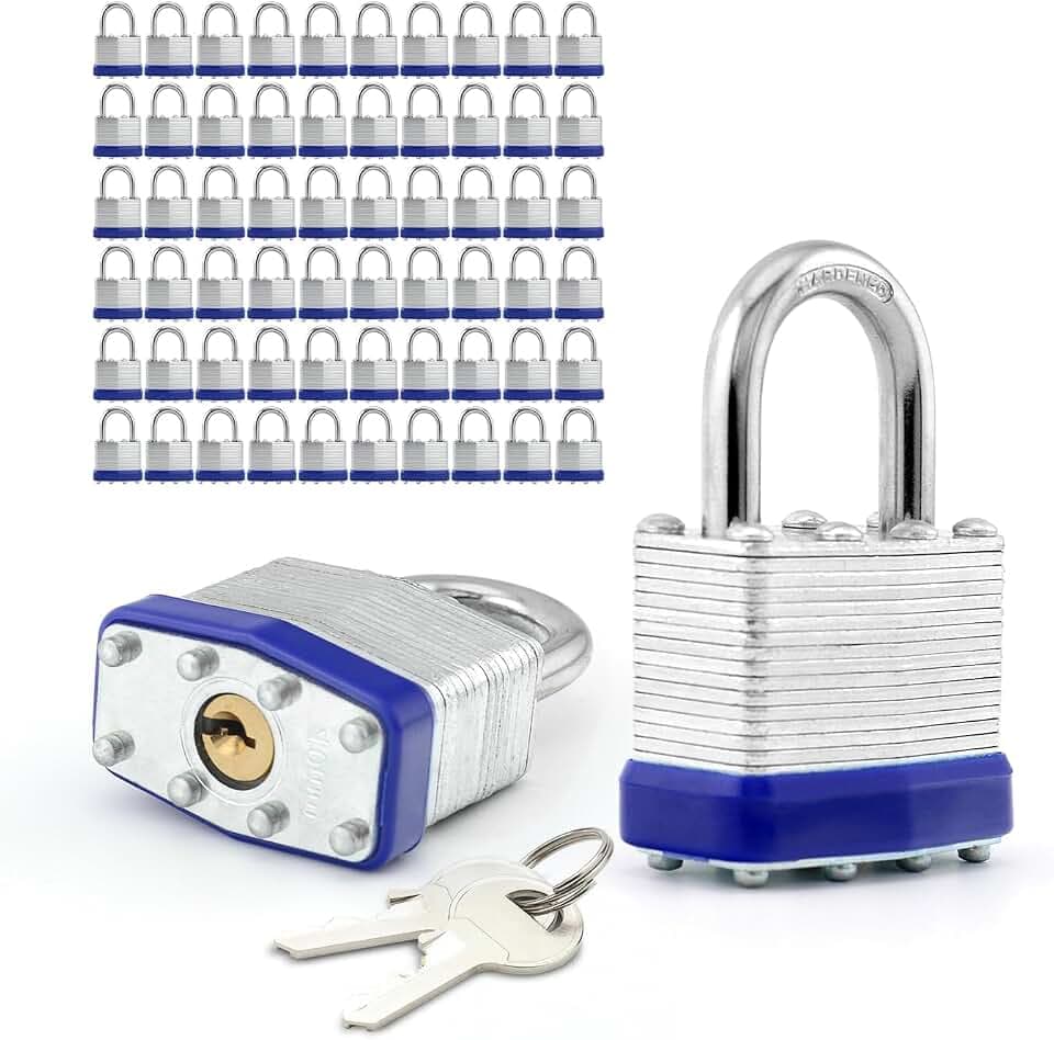 Laminated Keyed Alike Padlocks 40mm 1-9/16" Standard Shackle 60 Pack