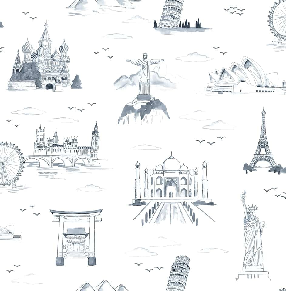 NuWallpaper Landmark Navy Travelers Toille Novelty Peel & Stick Wallpaper, NUS4553