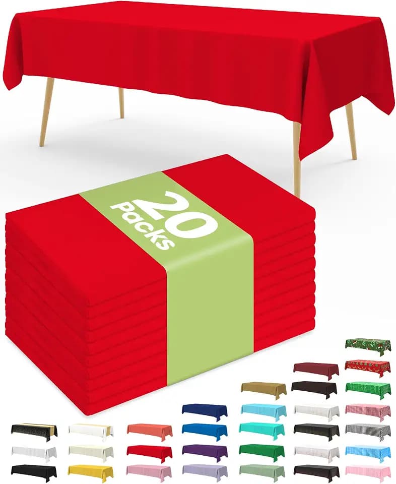 Pureegg 20 Pack Red Disposable Plastic Tablecloth 54x108 Inch