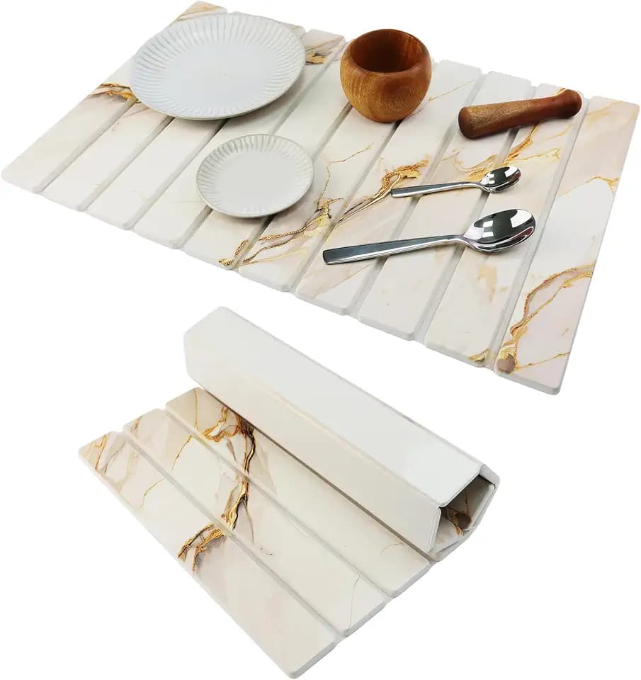 Large Stone Diatomaceous Dish Drying Mat/Rack, 24"×16", Gold marble
