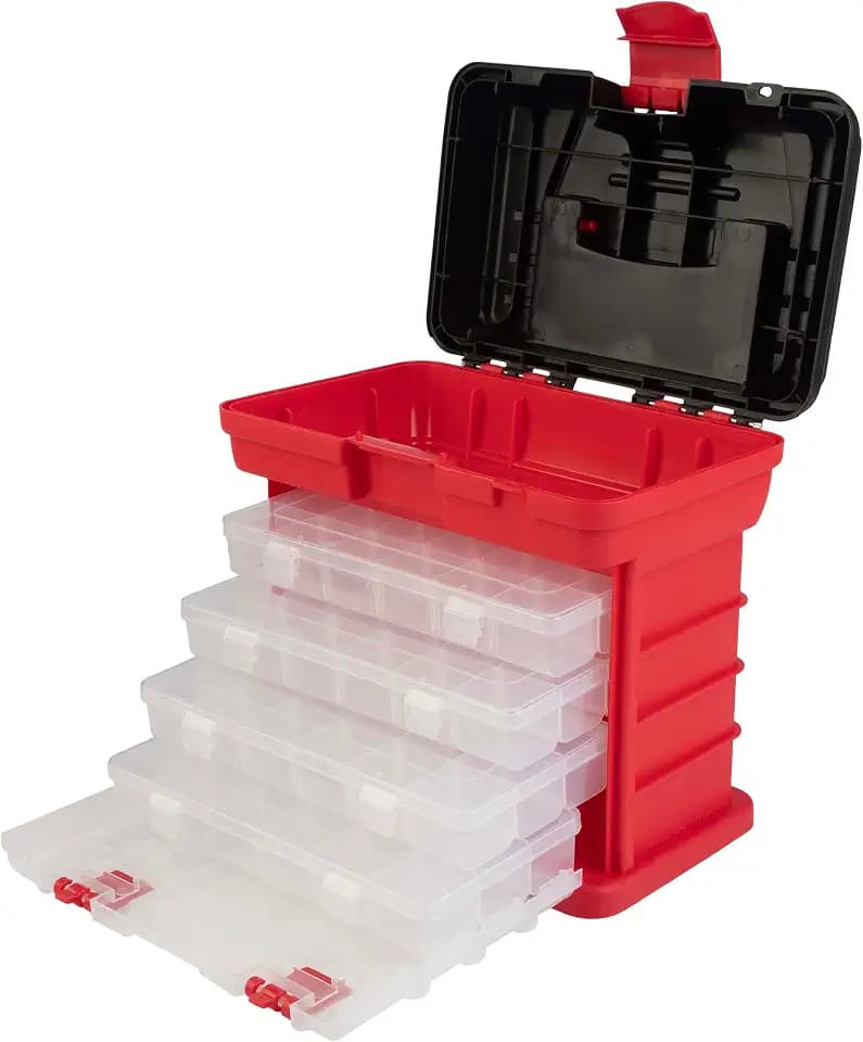 Stalwart Portable Tool Box Small Parts Organizer with Drawers, Red