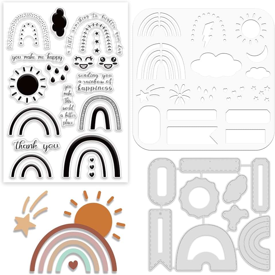 ORIGACH Realistic Rainbow Cloud Stamps & Die & Layering Coloring Stencil
