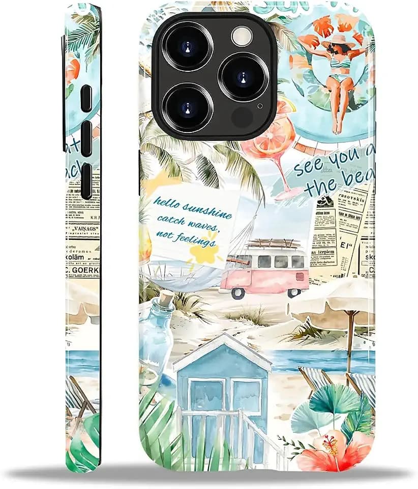 Case for iPhone 15 Pro Max, Hybrid 2-Layer Case, Shockproof Military-Grade Protection Durable Anti-Scratch Phone Case for Woman Man Boy Girl, Summer Beach Vibes