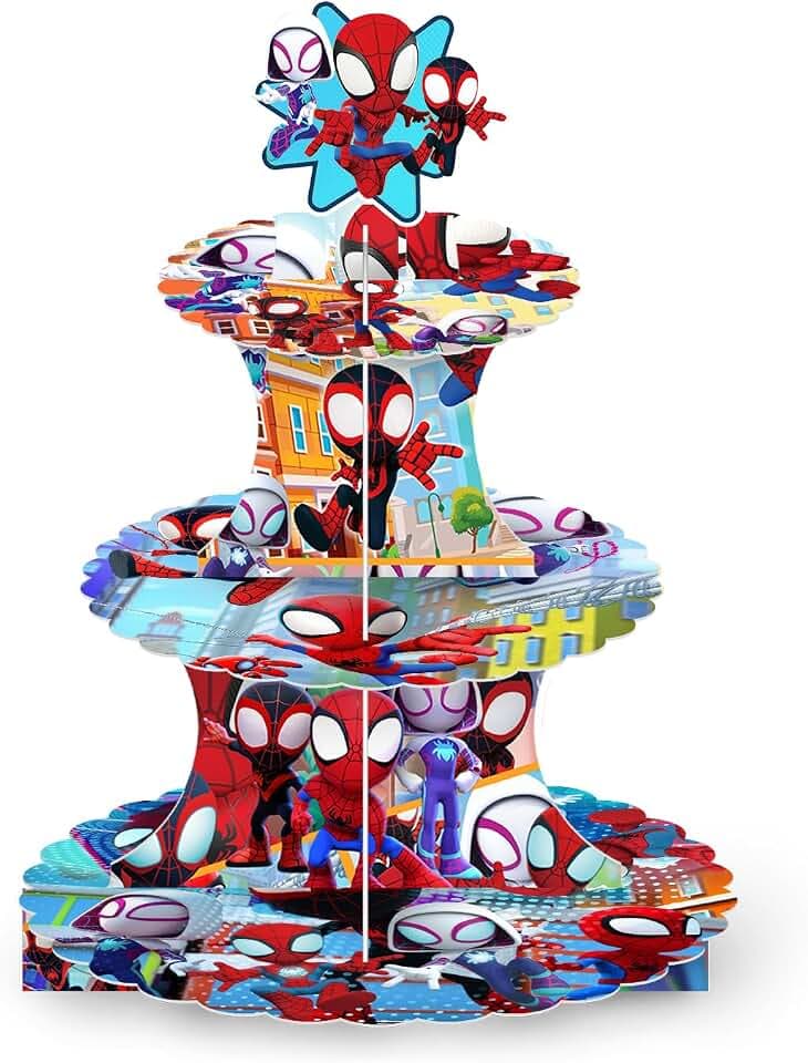 Spider-Themed Party Supplies Set: 3-Tier Cupcake Stand for Cute Spider Birthday Decorations.