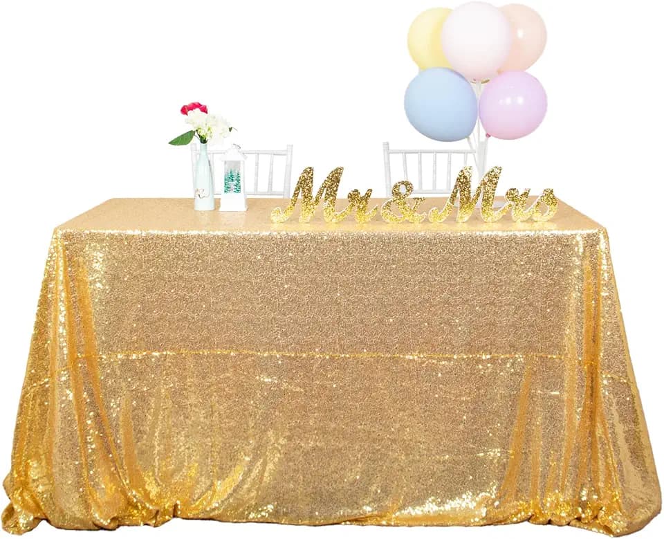ShiDianYi Gold 60x102-Inch Sequin Rectangular Tablecloth Popular Bridal Dress Table Cloth,Fashion Tablecloth Overlay