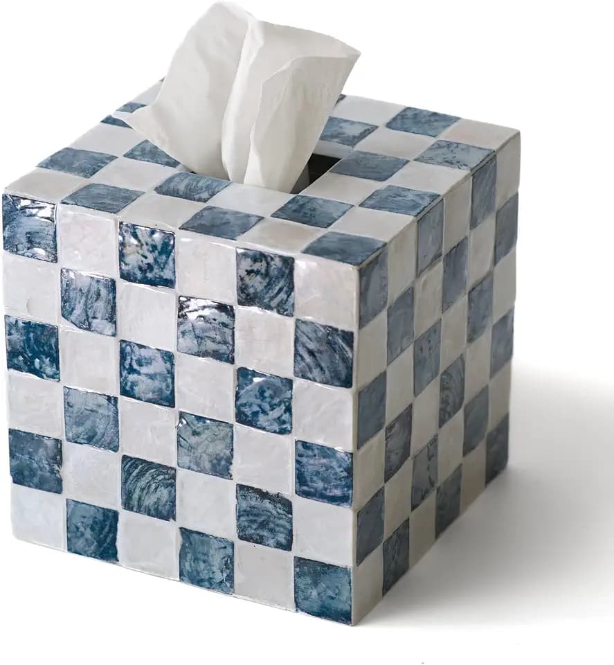 CHI AN HOME 5.5" Capiz Square Tissue Box Cover, Cube Tissue Holder, Navy