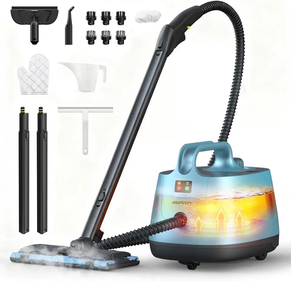 Aspiron Steam Cleaner, 293°F 58 PSI Powerful Multipurpose Handheld Steam Mop for Home Use, 21 Attachments, 50Oz Capacity, Heavy Duty Steamer for Carpets, Floors, Cars, Tiles, Crack, Aquamarine