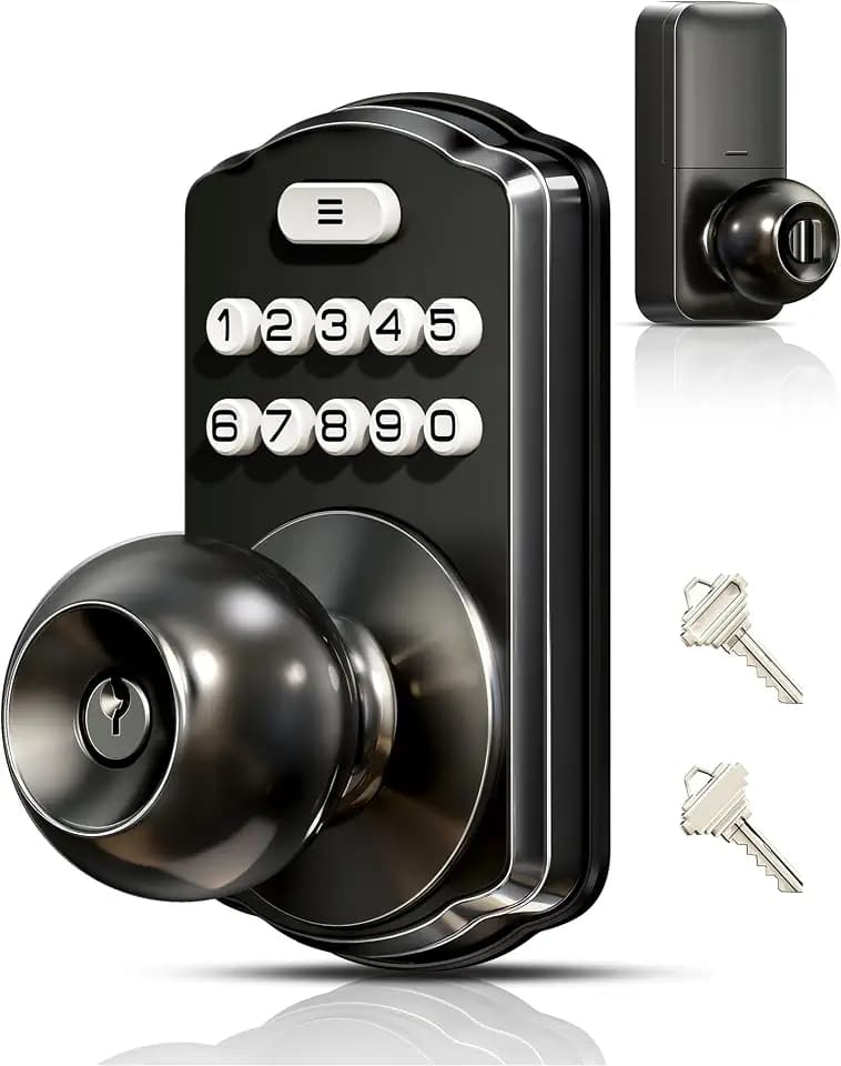 Veise KS03 Keypad Door Knob, Keyless Entry Lock with Handle, Matte Black