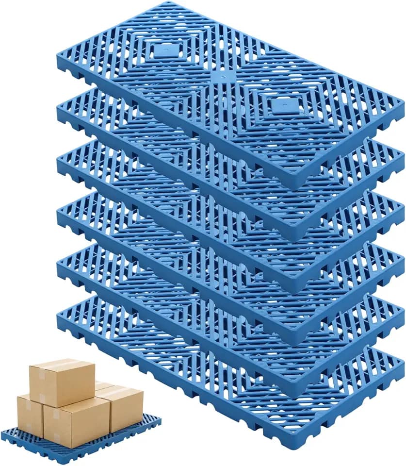 6 Pack Moistureproof Interlocking Plastic Pallets, 23.6 x 11.8 in Lightweight Grid Floor Pallets for Storage, Anti-Slip Breathable Pads for Warehouse Garage Supermarket Kitchen Pantry