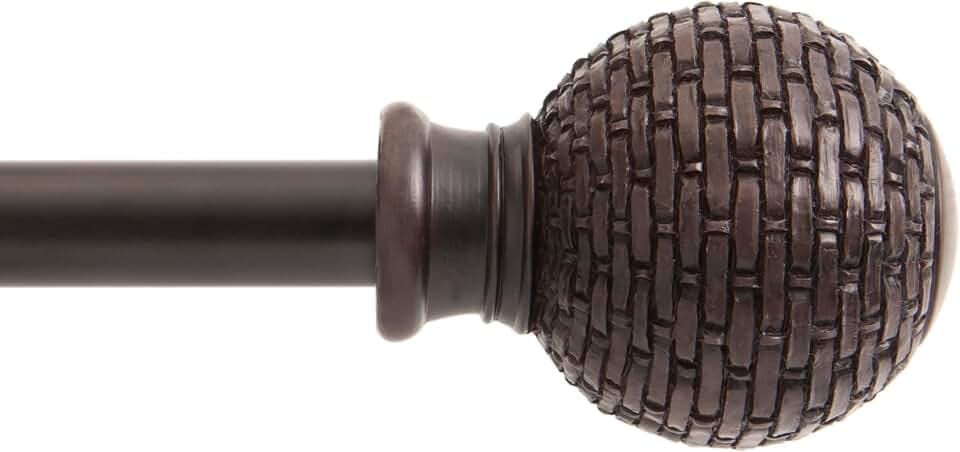 Kenney KN75799 Woven Ball End Standard Decorative Window Curtain Rod, 48-86" Adjustable Length, Weathered Brown Finish, 5/8" Diameter Steel Tube