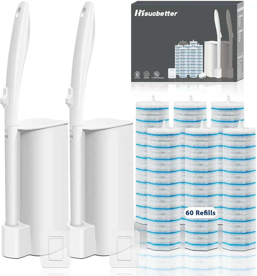 2 Pack Disposable Toilet Brush with 60 Refills, 2026 Upgrade Wall Mounted Toilet Bowl Cleaner Wand Kit and Holder, Bathroom Cleaning Supplies, Toilet Scrubber Disposable Heads