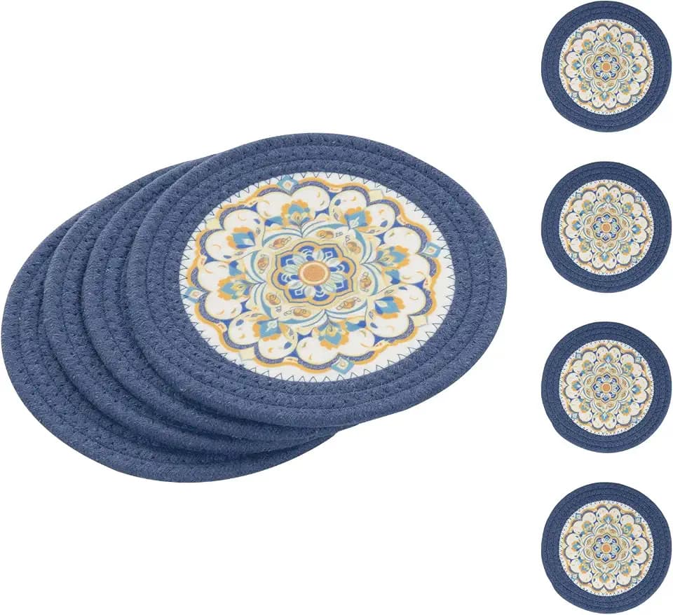 SHACOS 8 Inches Trivets for Hot Dishes, Floral Pattern Trivet Mats 4 Pieces