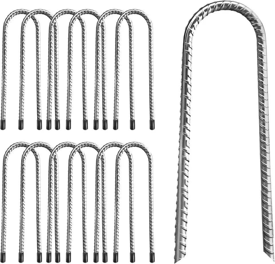 20 Pack Tent Stakes Heavy Duty, 8 ’’ Camping Stakes Ground Anchors High Wind, U Hook Galvanized Steel Garden Ground Stakes for Camping Patio, Garden, Canopies, Outdoor (20, Silver)