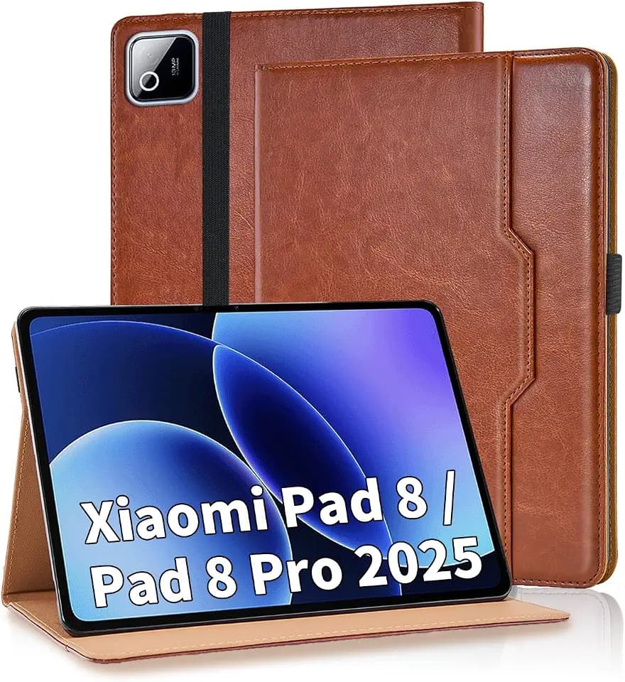 Hülle für Xiaomi Pad 8 / Pad 8 Pro 2025 11.2 Inch/Xiaomi Pad 7 /Pad 7 Pro 2024 Premium PU Leder Geschäfts Schutzhülle Tasche Cover Case mit Multi-Winkel Standfunktion, Braun