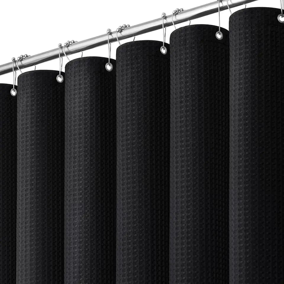 Dynamene Stall Waffle Shower Curtain 256 GSM Heavy Fabric 36x72 Black