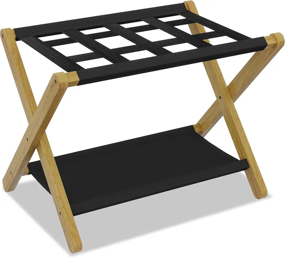 Heybly Luggage Rack, Folding Suitcase Stand with Storage Shelf HLR010N1