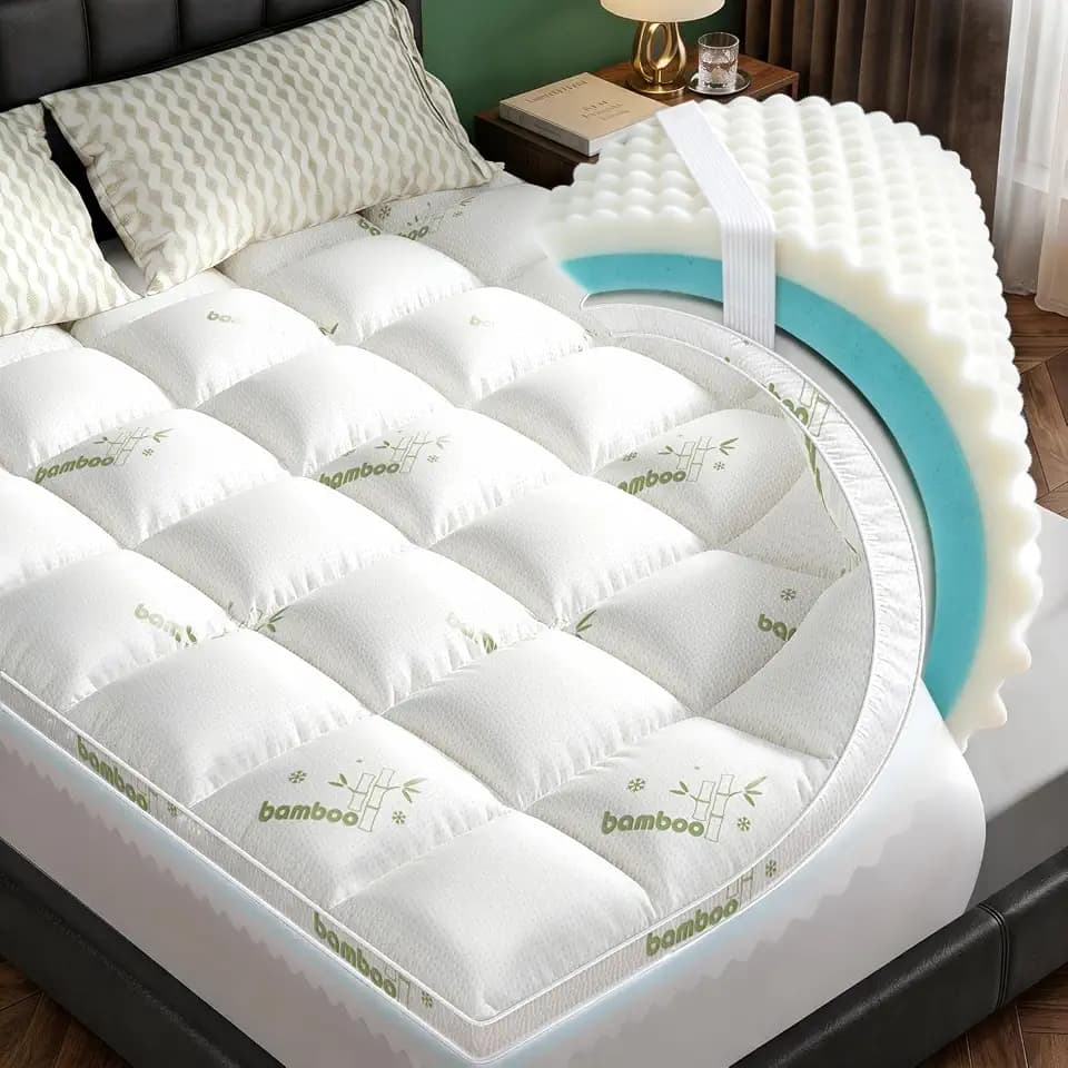 Twin Mattress Topper, Dual Layer 4.5" Memory Foam Mattress Topper with 2" 1250GSM Cooling Mattress Pad (Breathable Viscose Made from Bamboo) & 2.5" Gel Memory Foam. Deep Pocket Comfort Bed Topper