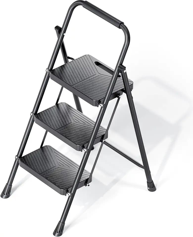 KINGRACK 3 Step Ladder, Portable Folding Ladder with Anti-Slip Pedals