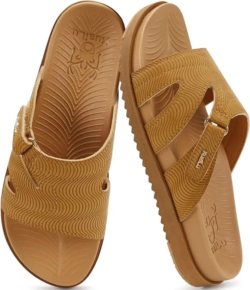 KuaiLu Womens Dressy Sandals Lightweight Cushion Slides with Arch Support