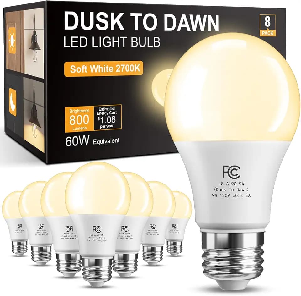 TJOY Dusk to Dawn Light Bulb Outdoor, Light Sensor, Automatic On/Off, 2700K