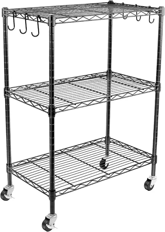 WDT 3-Tier Storage Shelves, Heavy Duty Metal Shelves Wire Rack Shelving Unit, Adjustable Shelf with Wheels for Home Office Garage Kitchen Bathroom,23.4" Wx13.6 Dx32.5 H