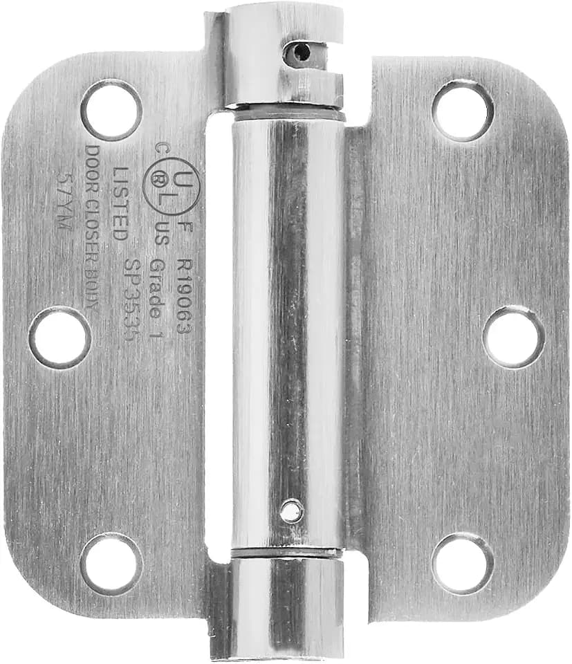 Amazon Basics Self-Closing Door Hinge, 3.5 Inch x 3.5 Inch, 5/8-Inch Radius, Satin Nickel, 1-Piece, Hardware Included Temp