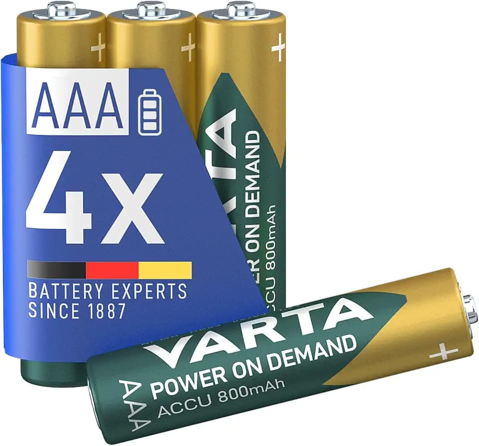 VARTA Batterien AAA, wiederaufladbar, 4 Stück, Power on Demand Recharge Accu, Akku, 800 mAh Ni-MH, ohne Memory Effekt, vorgeladen, in umweltschonender Verpackung, sofort einsatzbereit