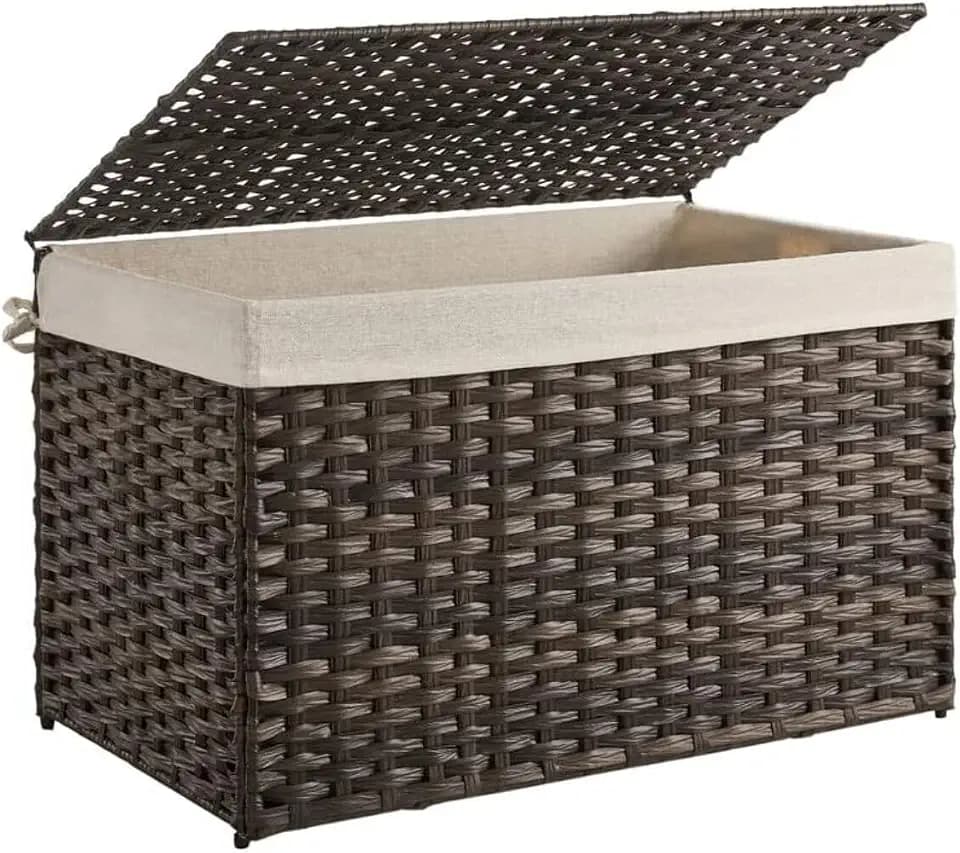 SONGMICS Woven Storage Basket with Lid, 42.3 Gallon (160L), Foldable