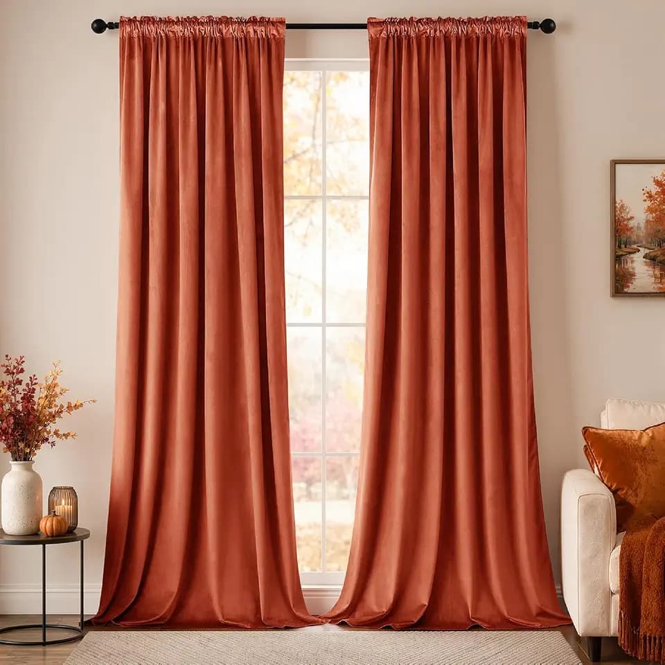 MIULEE Fall Burnt Orange Blackout Velvet Curtains 84 Inch Long 52"x84" Soft